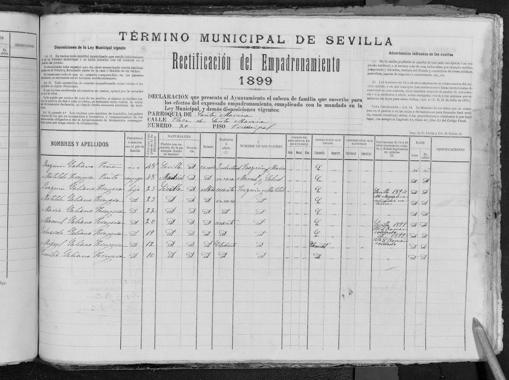 Padrón de Sevilla del 1899.