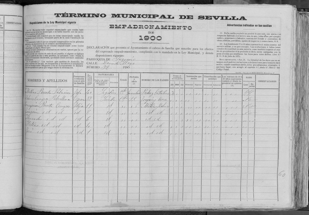 Padrón de Sevilla del 1900.
