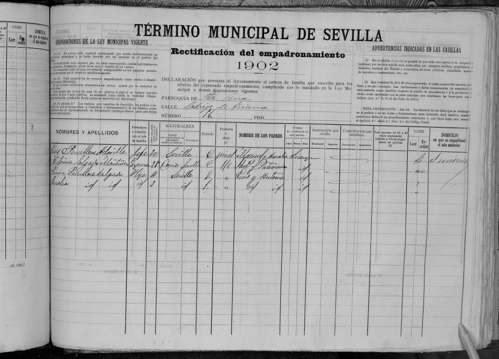 Padrón de Sevilla del 1902.