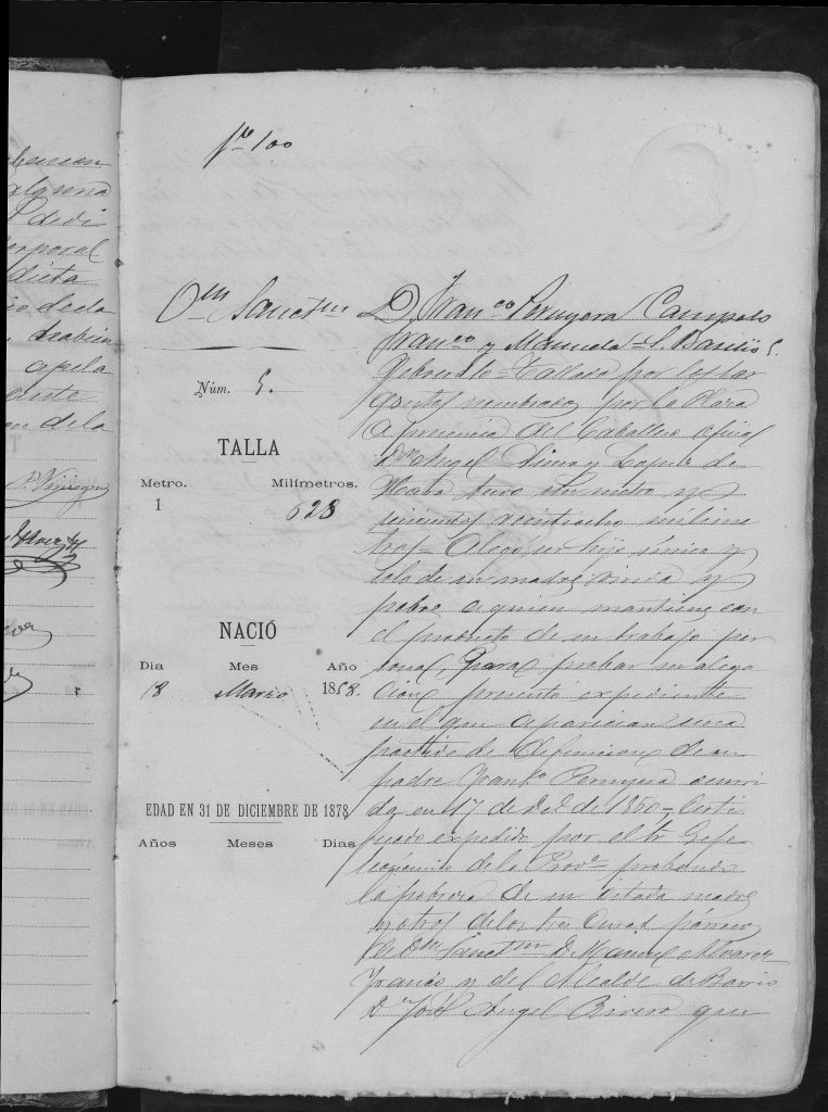 Primera pagina documento de reclutamiento de Francisco Peruyera Capelo.