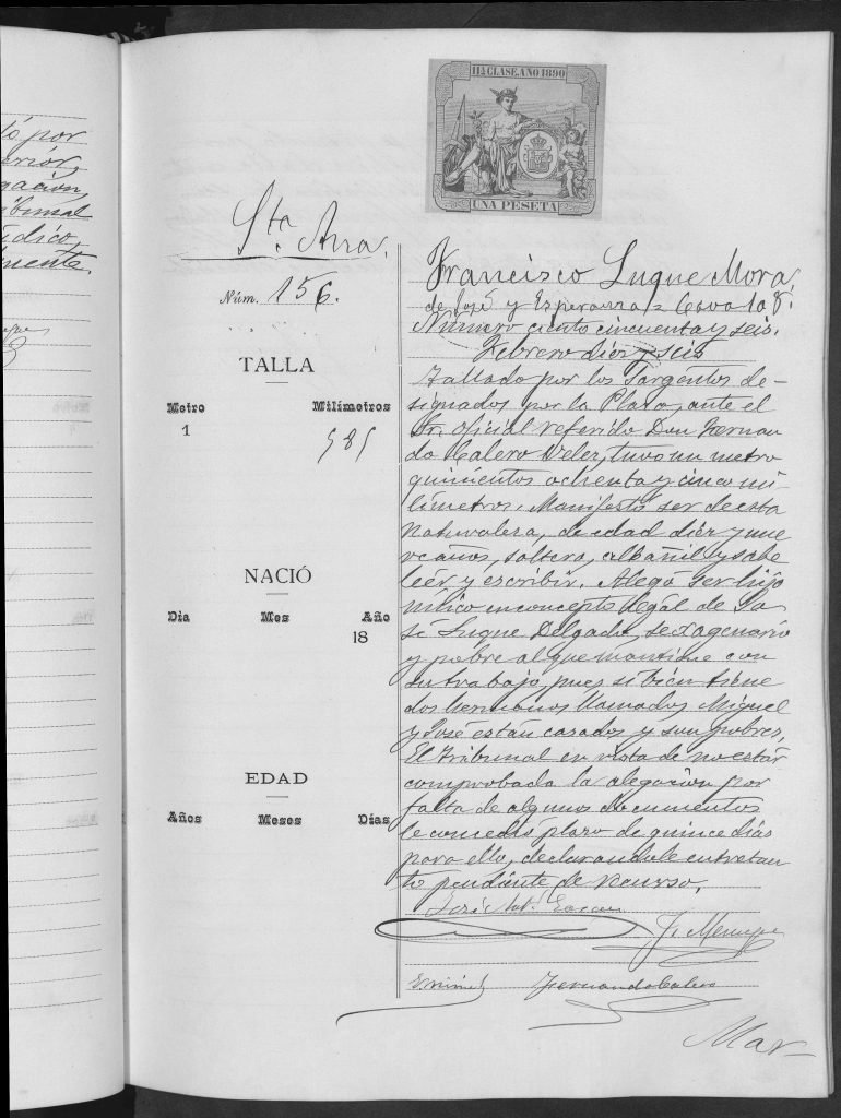 Documento de reclutamiento de Francisco Luque Mora.