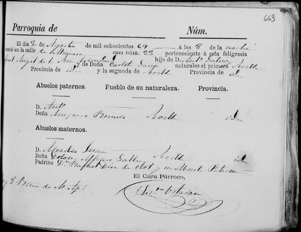 Acta de nacimiento de Rafael Galvez García.