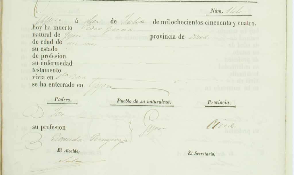 Acta de defunción de Pedro García Peruyera.