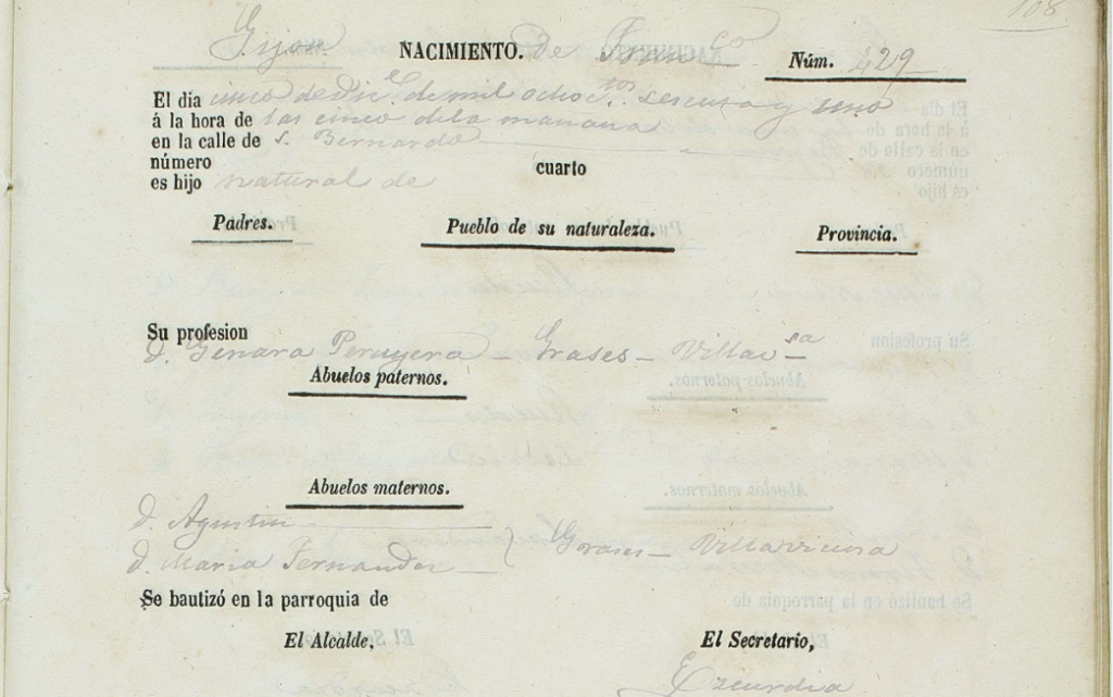 Acta de nacimiento de Francisco Peruyera Fernandez.