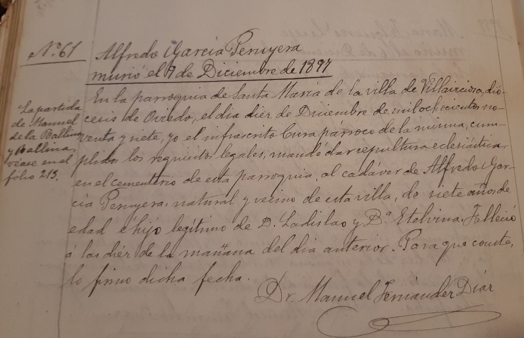 Acta de defunción de Alfredo García Peruyera.