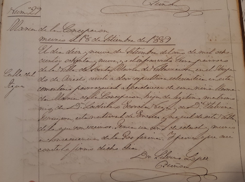 Acta de defunción de María de la Concepción García Peruyera.