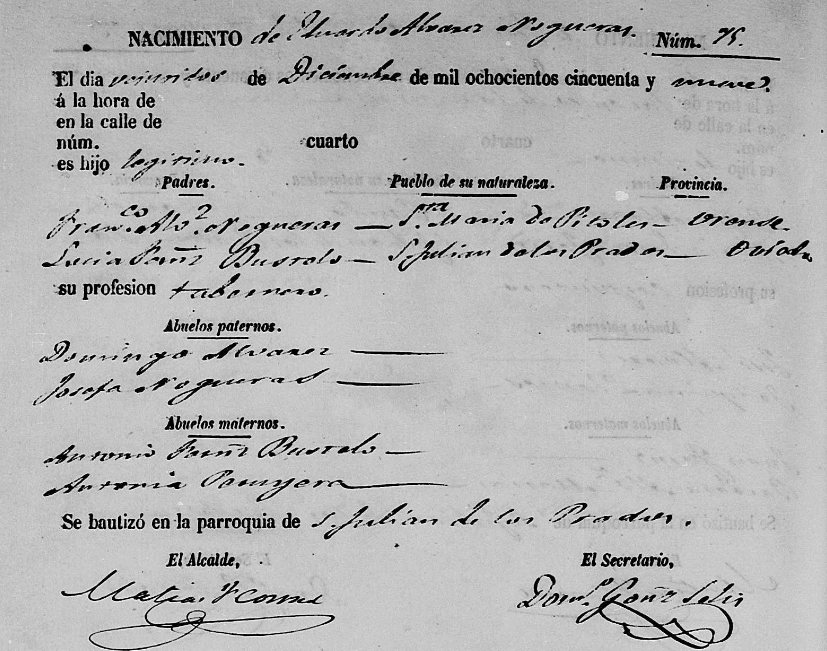 Acta de nacimiento de Eduardo Álvarez Fernández-Bustelo.