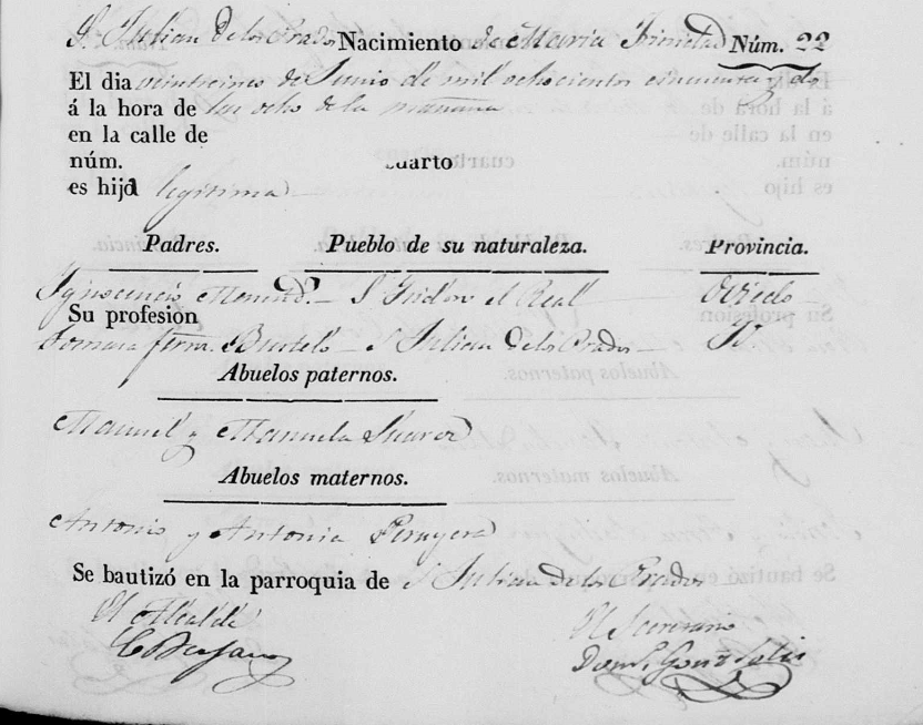 Acta de nacimiento de María del Carmen Trinidad Menéndez Fernández-Bustelo. 