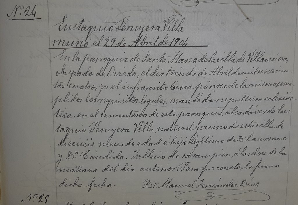 Acta de defunción de Eustaquio Peruyera Villa. 