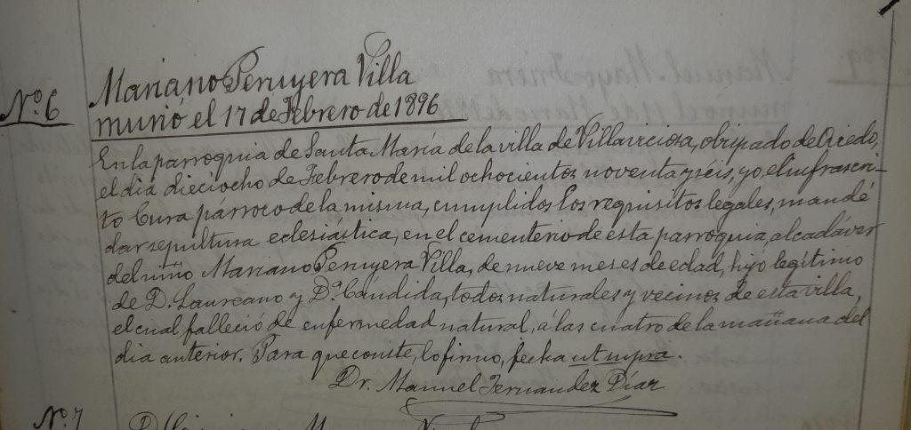 Acta de defunción de Mariano Peruyera Villa.