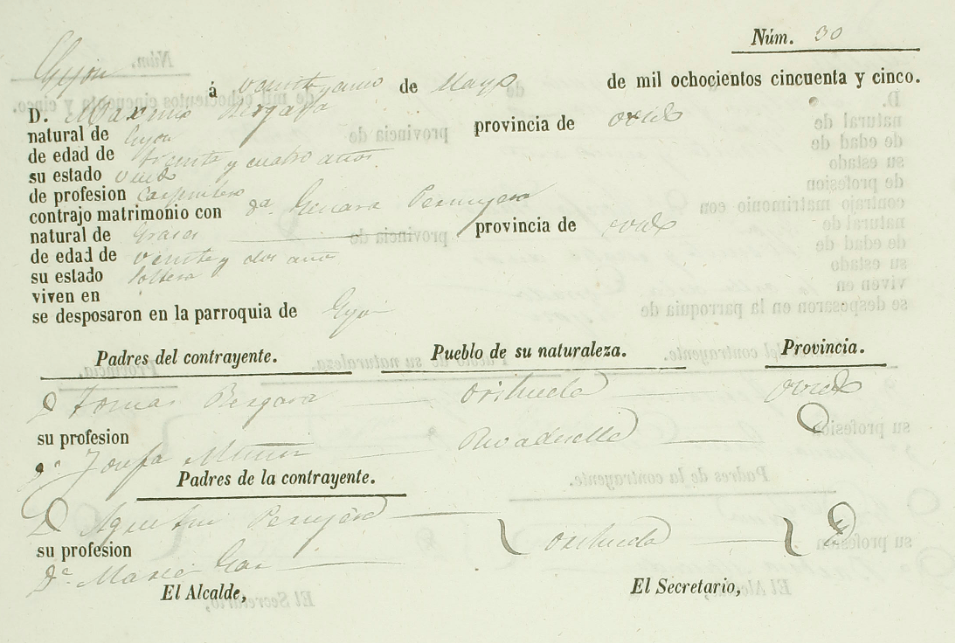 Certificado de matrimonio de Genara Peruyera y Maximino Bergara.