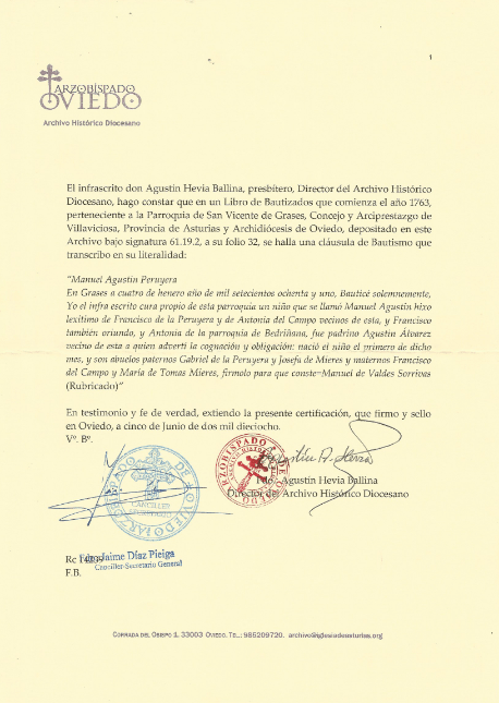 Transcripción del acta de bautismo de Manuel Agustín.