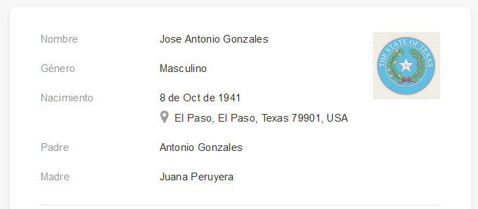 Registro de nacimiento de José Antonio González Peruyera.