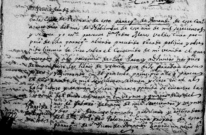 Extracto de la parida de bautismo de Francisco de Algara de La Peruyera, perteneciente al pleito de hidalguía iniciado por él mismo (parte una).