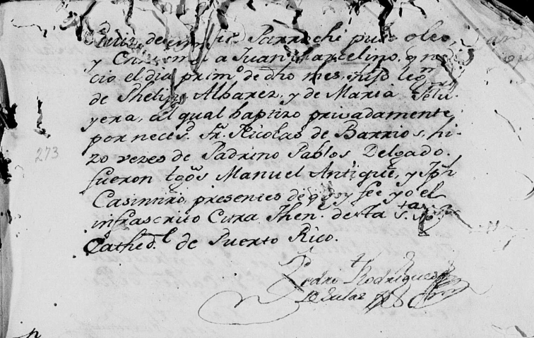 Partida de bautismo de Juan Álvarez de Soto de La Peruyera.