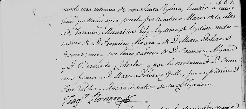 Partida de bautismo de María de la Merced Algara Gómez (parte dos).