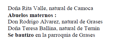 Extracto del acta de nacimiento de Francisco Fernández del Valle Álvarez (parte dos).