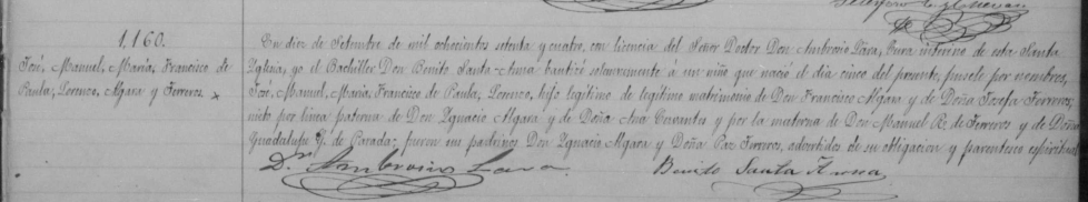 Acta de nacimiento de José Manuel Algara y Romero de Terreros.