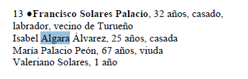 Extracto del padrón de Villaviciosa del 1871.