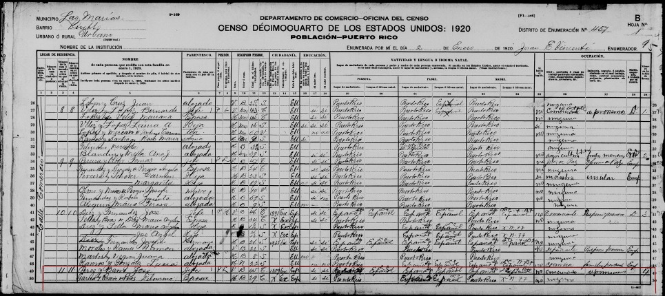 Censo de Puerto Rico del año 1920 (parte una).