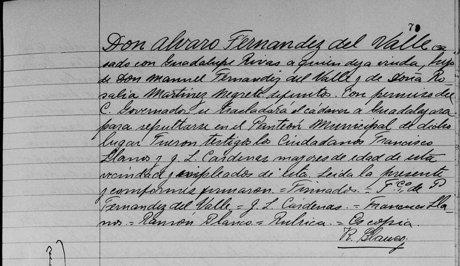 Acta de defunción de Álvaro Fernández del Valle y Martínez Negrete (parte dos).