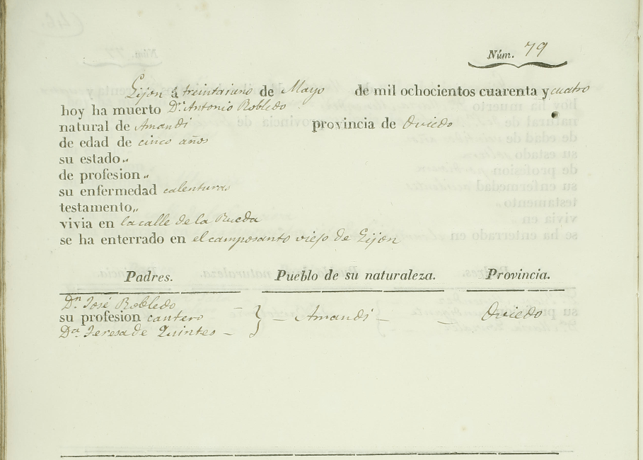 Acta de defunción de Antonio Robledo Quintes.