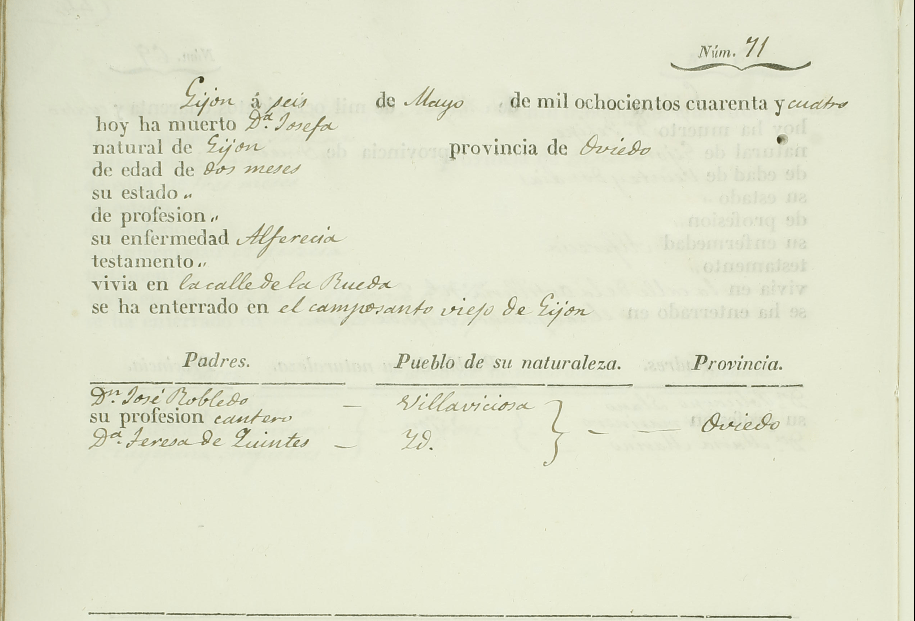 Acta de defunción de María Josefa Robledo Quintes.