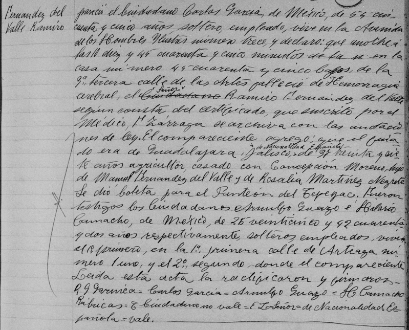 Acta de defunción de Ramiro Fernández del Valle y Martínez Negrete (parte dos).