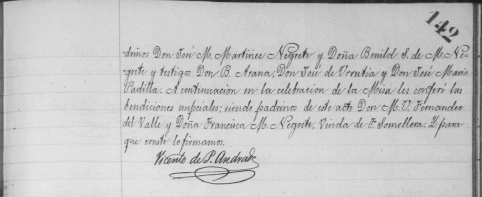 Partida de matrimonio de María de la Concepción Fernández del Valle y Martínez Negrete con Francisco Martínez Arana (parte dos).