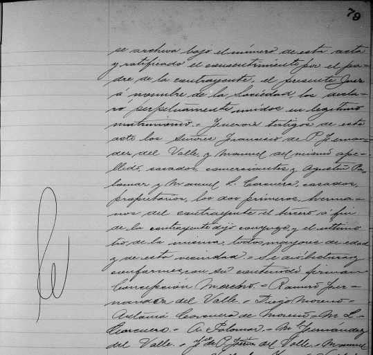 Acta de matrimonio de Ramiro Fernández del Valle y Martínez Negrete con Concepción Moreno Cearenera (parte dos).