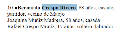 Extracto del padrón de Villaviciosa del 1871.