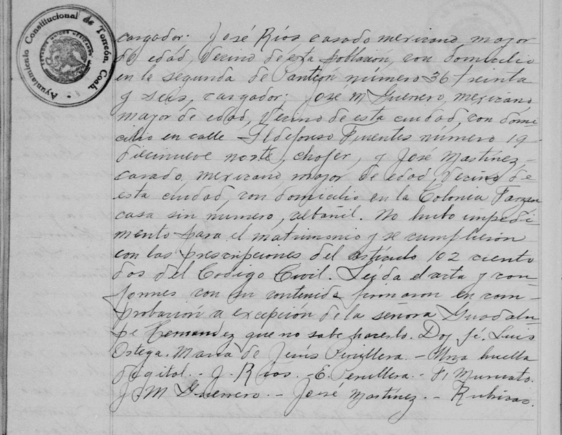 Acta de matrimonio de María de Jesús Peruyera Vanegas con Hermenegildo Rodríguez García (parte tres).