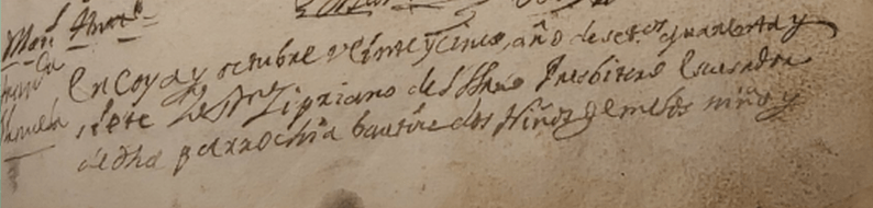 Partida de bautismo de Francisca Manuela de La Barzana Migoya y de su hermano mellizo Manuel Antonio (parte una).