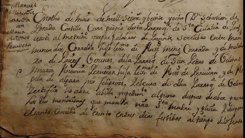 Partida de matrimonio de María Antonia de La Peruyera de Algara con Manuel Menéndez Corrada (parte una).