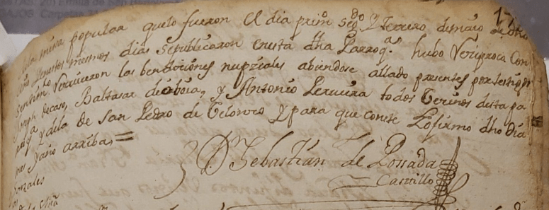 Partida de matrimonio de María Antonia de La Peruyera de Algara con Manuel Menéndez Corrada (parte dos).