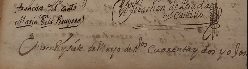 Partida de matrimonio de María de La Peruyera de Algara con Francisco del Canto Martín (parte una).