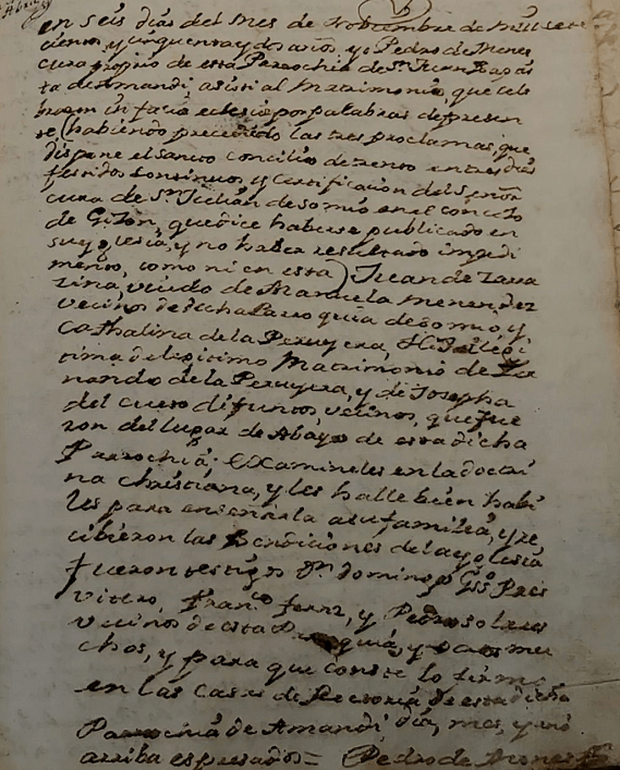 Partida de bautismo de Catalina de La Peruyera del Cueto con Juan de Zarracina.