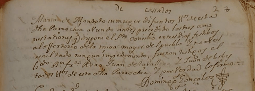 Partida de matrimonio de Juana de La Peruyera Montoto con Francisco de Algara y Rojo (parte dos).