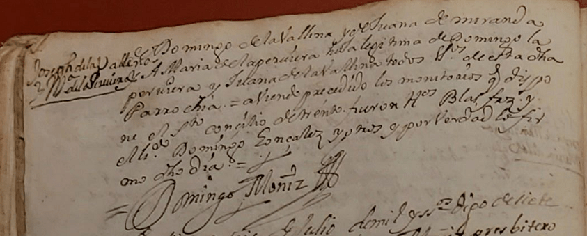 Partida de matrimonio de María de La Peruyera de La Vallina con Joseph de La Vallina de Miranda (parte dos). 