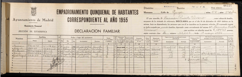 Padrón de Madrid del año 1955.