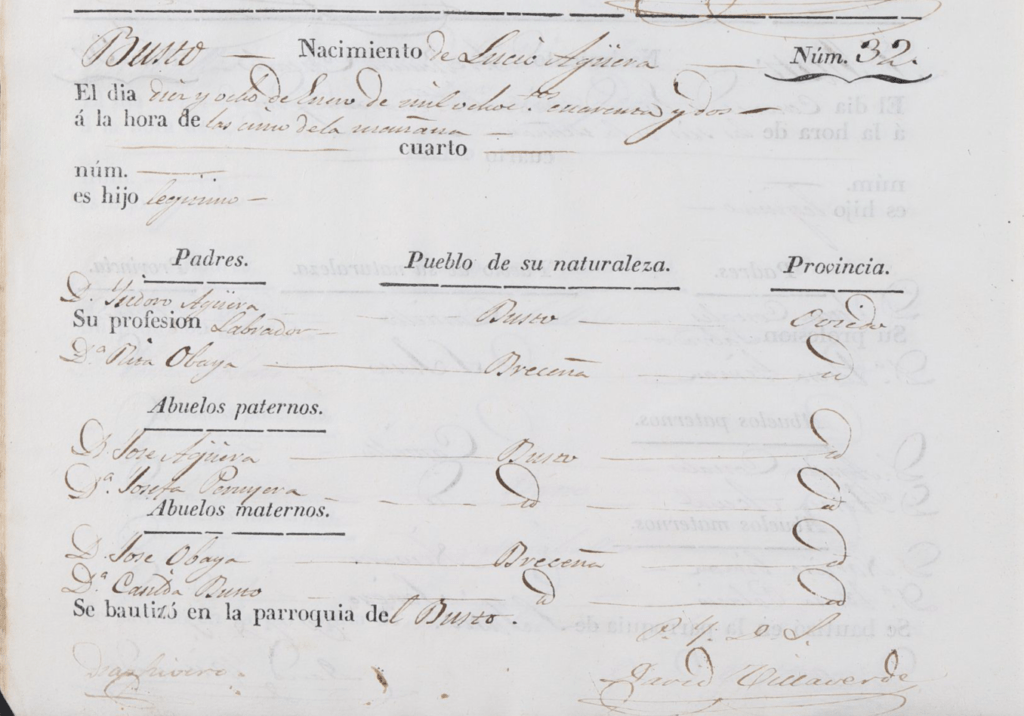 Acta de nacimiento de Lucio Aguera Obaya.
