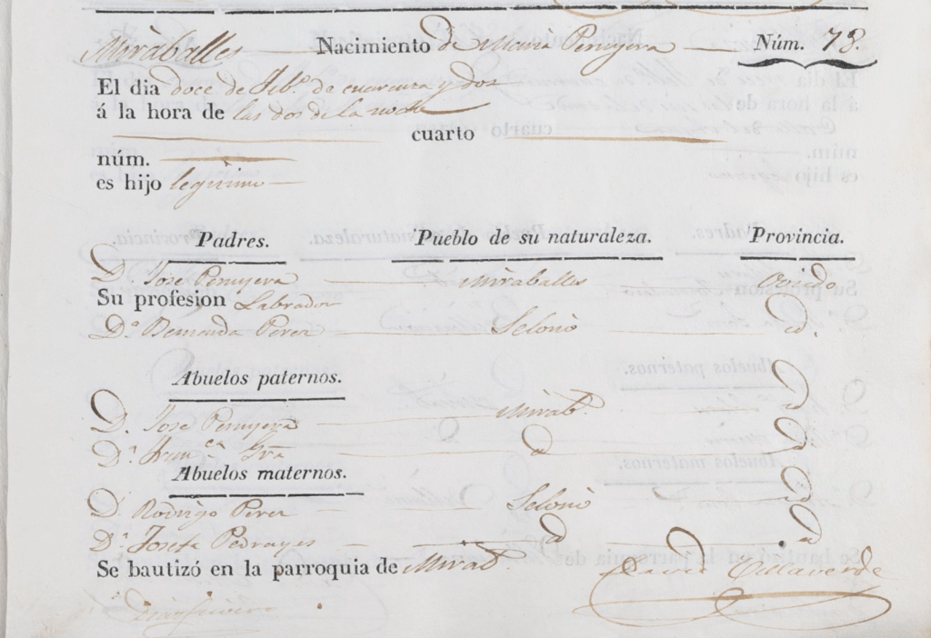 Acta de nacimiento de María Peruyera Pérez.