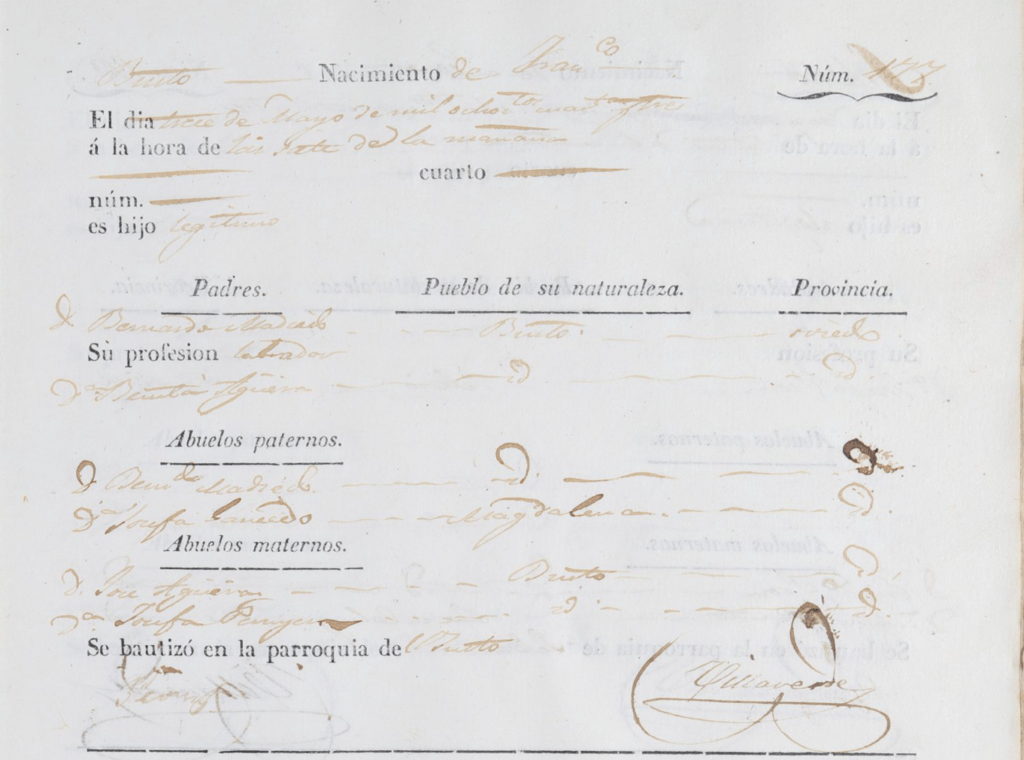 Acta de nacimiento de Francisco Madiedo Aguera.