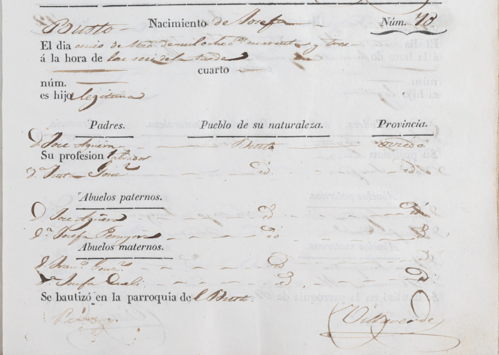 Acta de nacimiento de Josefa Aguera González.