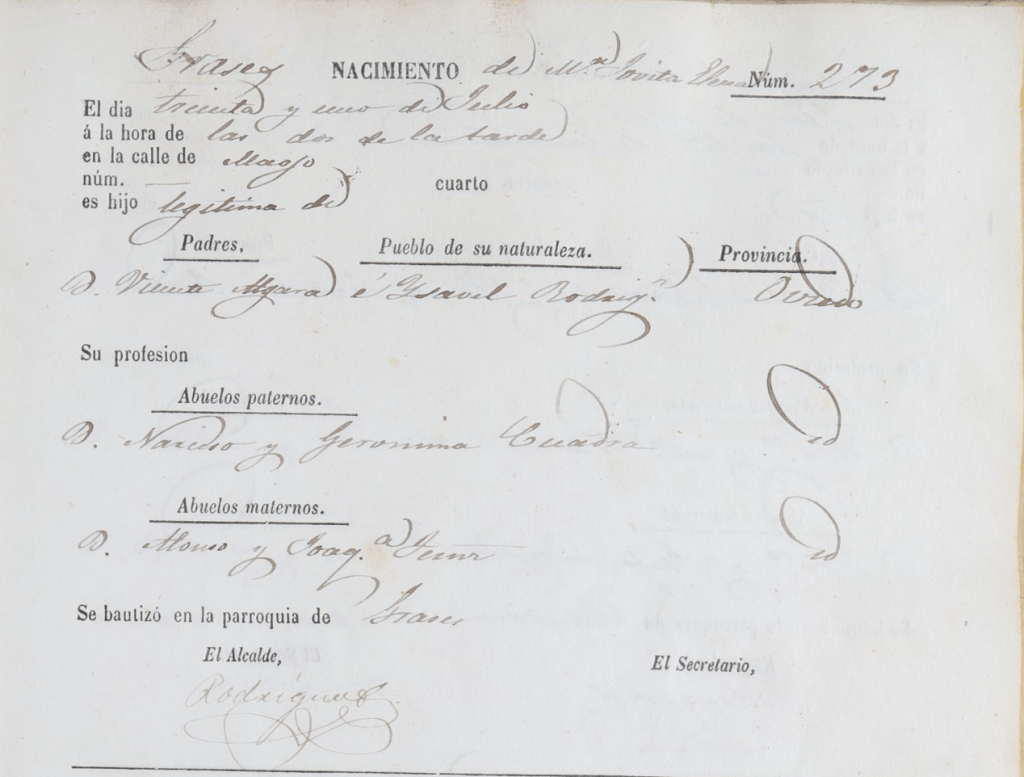 Acta de nacimiento de María Jovita Elena Algara Rodríguez.