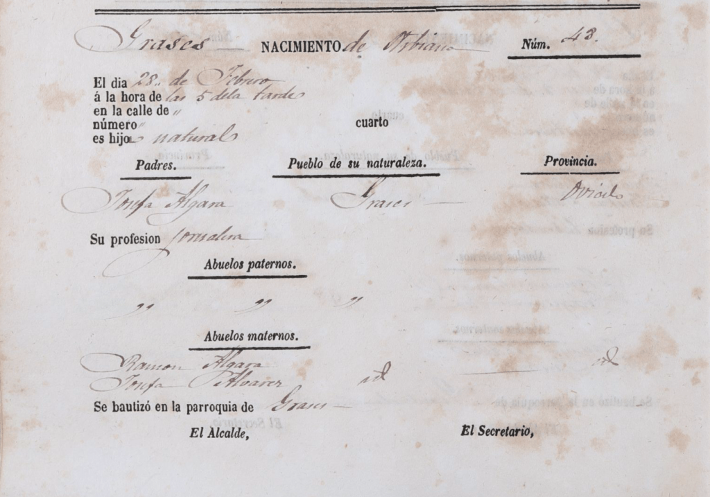 Acta de nacimiento de Bibiana Algara Álvarez.