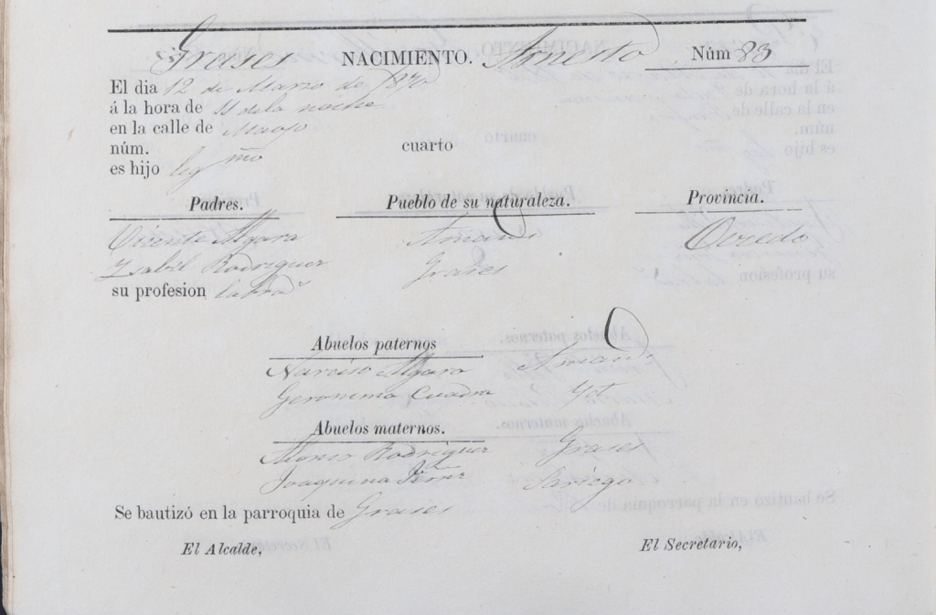 Acta de nacimiento de Ernesto Algara Rodríguez.