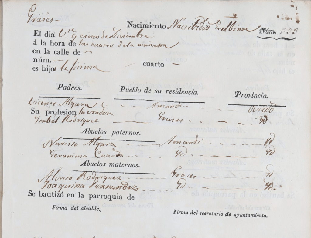 Acta de nacimiento de Natividad Etelvina Algara Rodríguez.