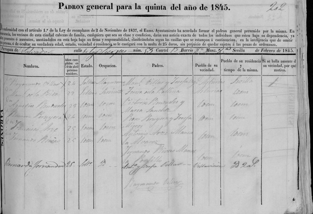 Padrón de Sevilla del 1845.