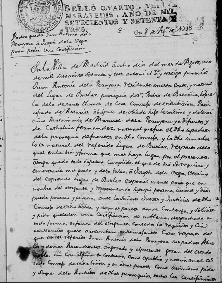 Protocolo notarial a nombre de Juan Antonio de La Peruyera Fernández.